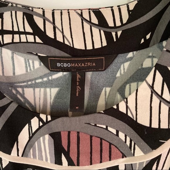 BCBG Maxazria Geometric Fit and Flare Dress Black Purple Gray Womens Medium - Picture 11 of 13